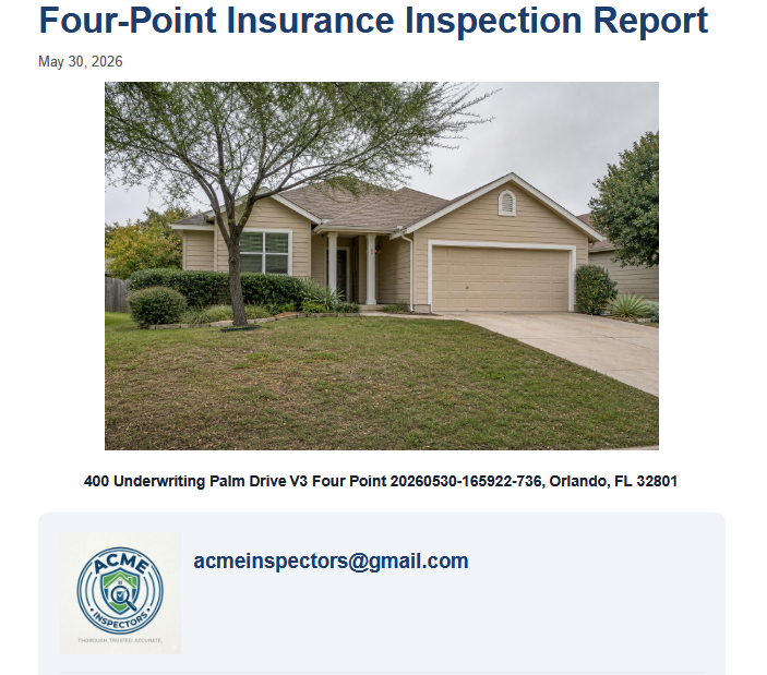 Four-Point Insurance Inspection sample report evidence screenshot